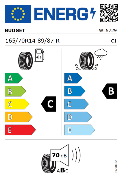 Tyre Label for Budget Budget 165/70R14 89/87R