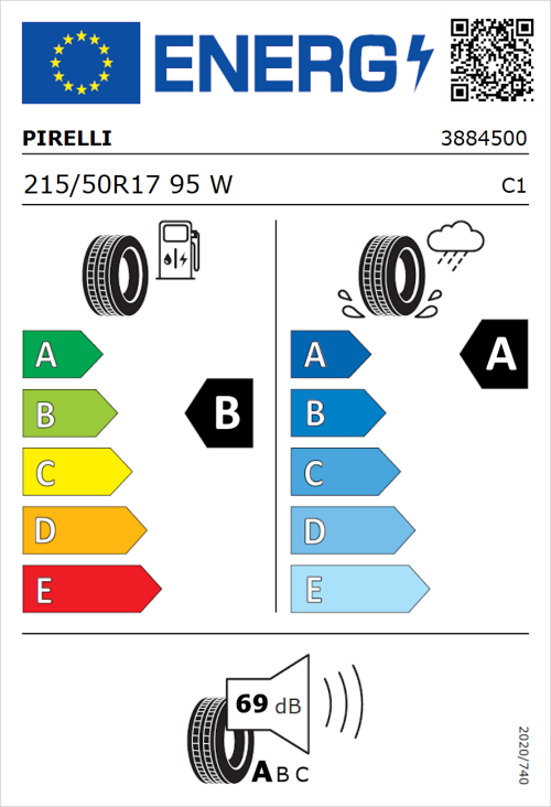 Tyre Label for Pirelli Cinturato P7 (P7C2) 215/50R17 95W