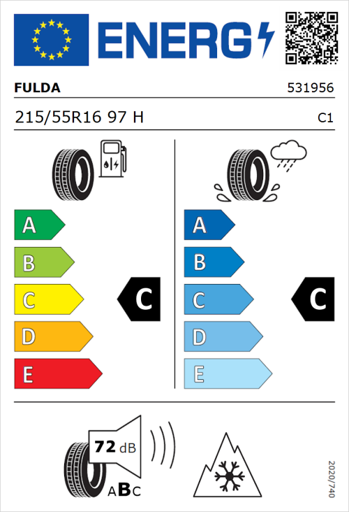 Tyre Label for Fulda Kristall Control HP2 215/55R16 97H
