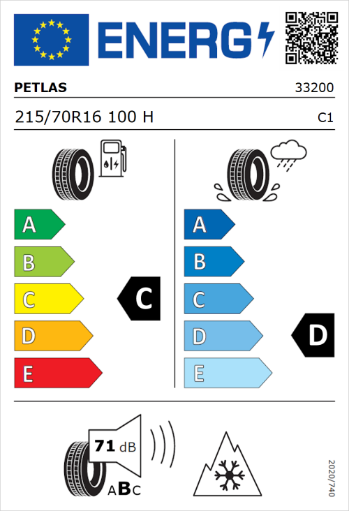 Tyre Label for Petlas Explero PT411 A/S 215/70R16 100H