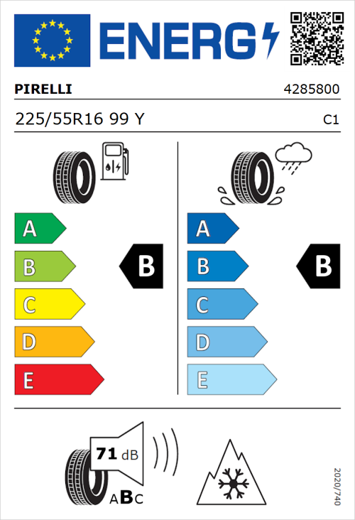 Tyre Label for Pirelli Cinturato All Season SF2 225/55R16 99Y