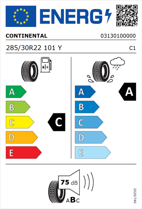 Tyre Label for Continental SportContact 7 285/30R22 101Y