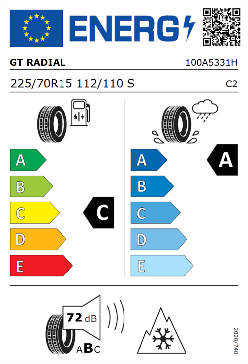 Tyre Label for GT Radial Maxmiler WT3 225/70R15 112/110S
