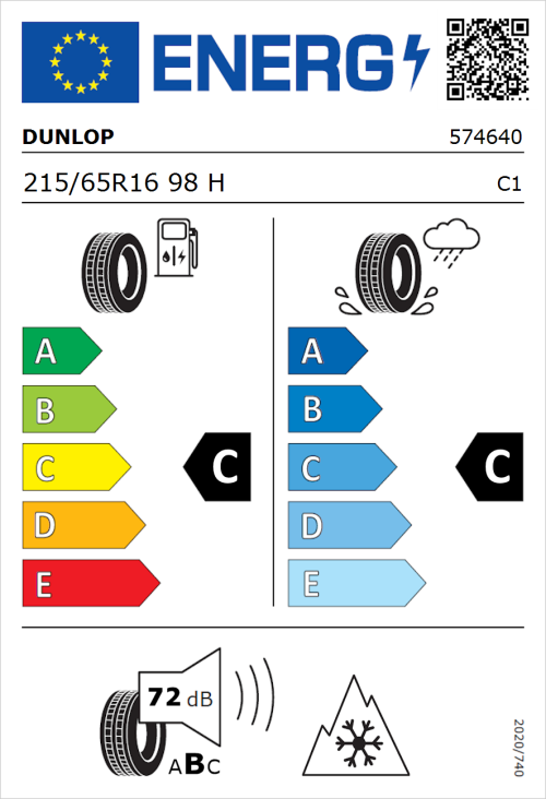 Tyre Label for Dunlop SP Winter Sport 5 215/65R16 98H
