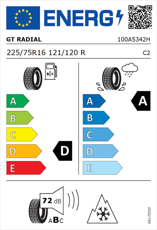 Tyre Label for GT Radial Maxmiler WT3 225/75R16 121/120R