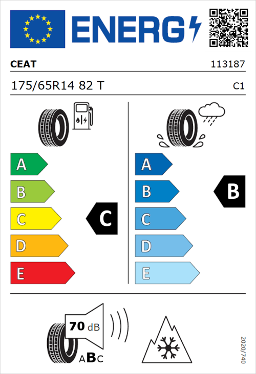 Tyre Label for CEAT 4 SeasonDrive+ 175/65R14 82T