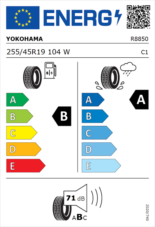 Tyre Label for Yokohama Advan Sport 255/45R19 104W