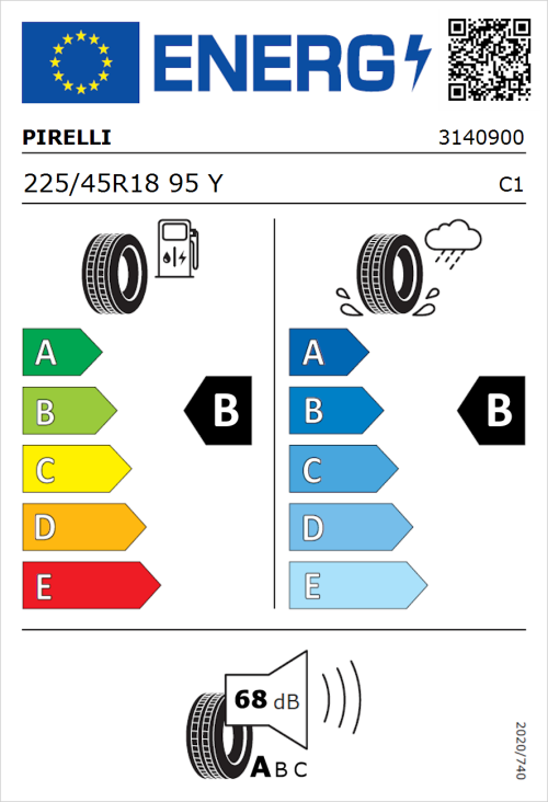 Tyre Label for Pirelli Cinturato P7 (P7C2) 225/45R18 95Y