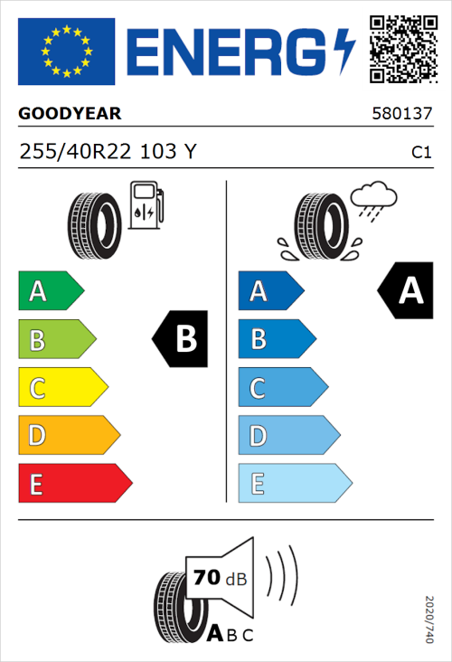 Tyre Label for Goodyear Eagle F1 SuperSport 255/40R22 103Y